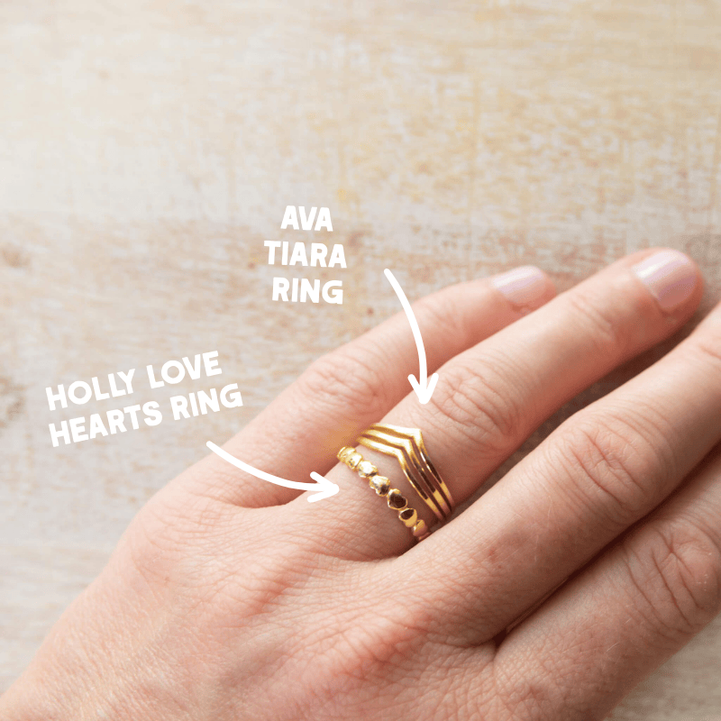 womans hand showing two gold rings on her finger