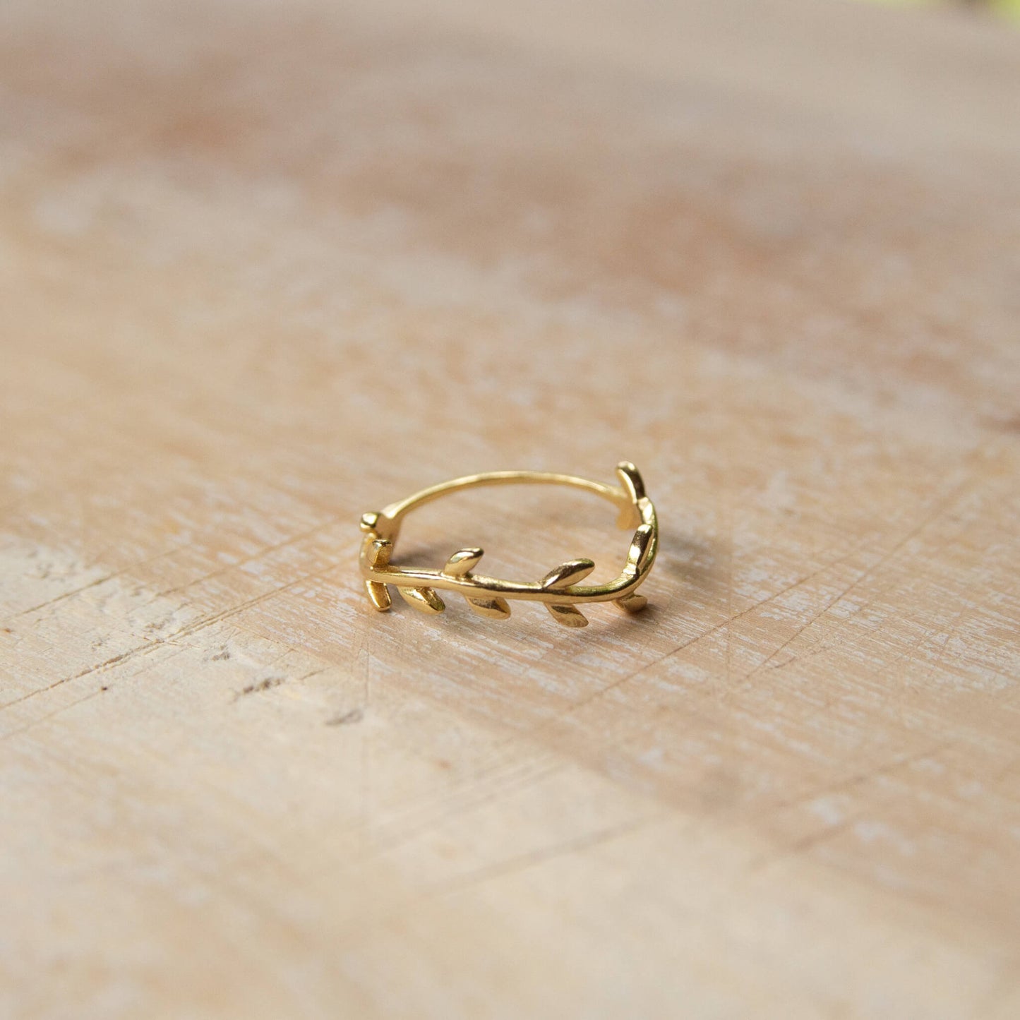 Gold Plated Wreath Ring close-up on a rock