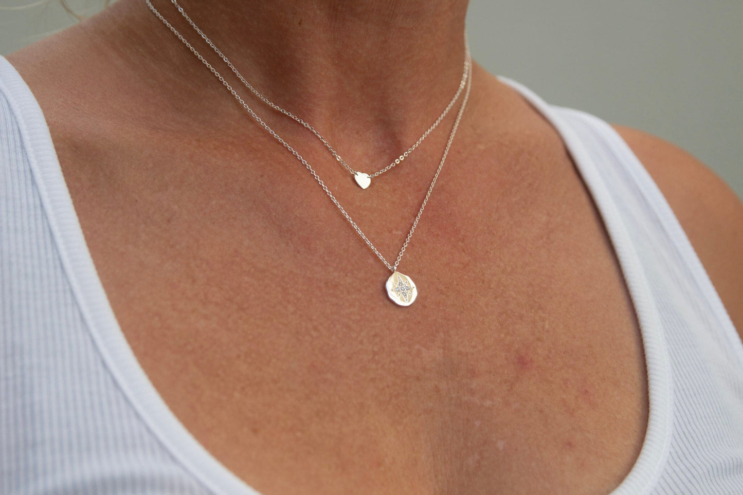 Sterling Silver Love Heart Pendant Necklace worn by woman