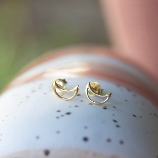 gold moon stud earrings