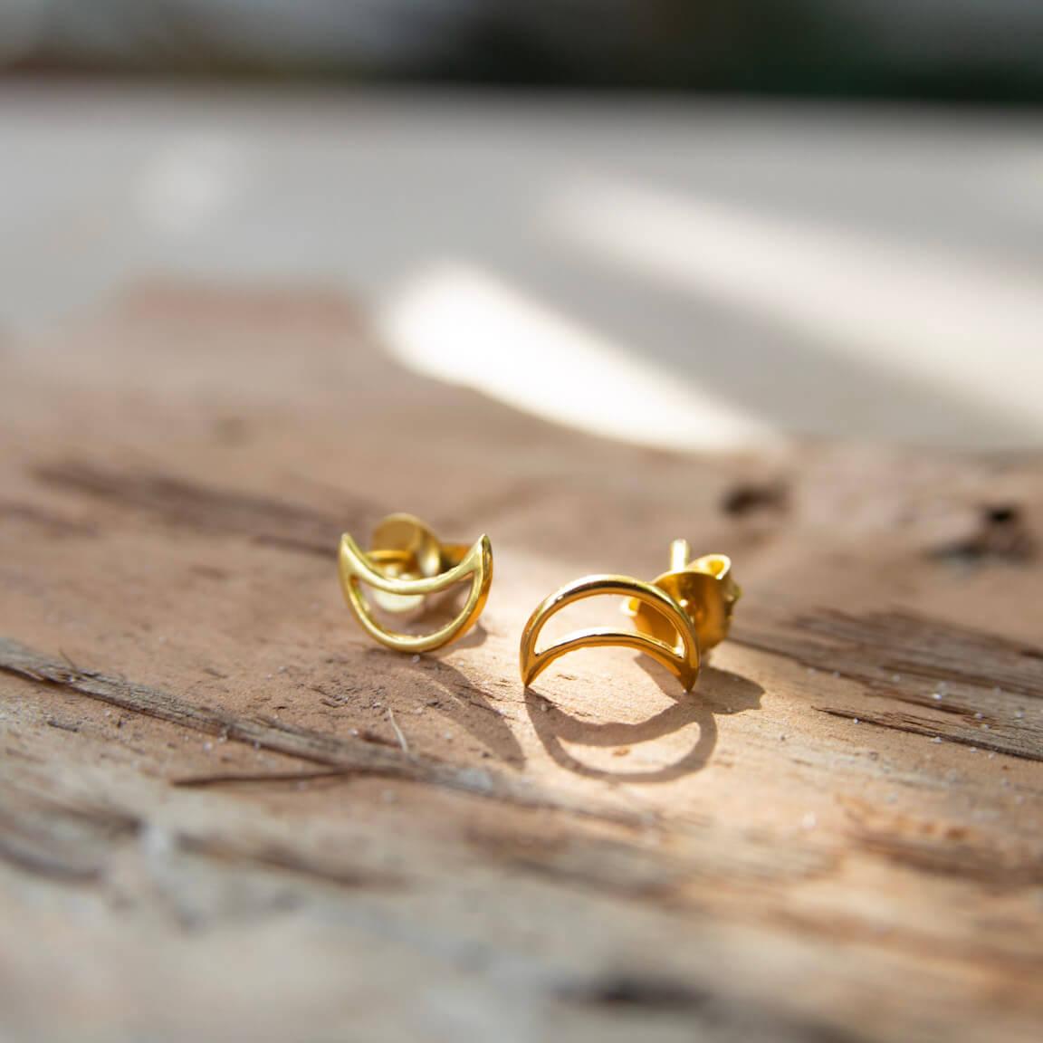 gold moon stud earrings