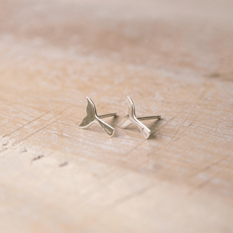 Sterling Silver Whale Tail Stud Earrings