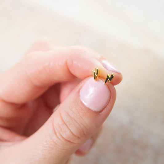 Gold Plated Sterling Silver Thunder Bolt Stud Earrings