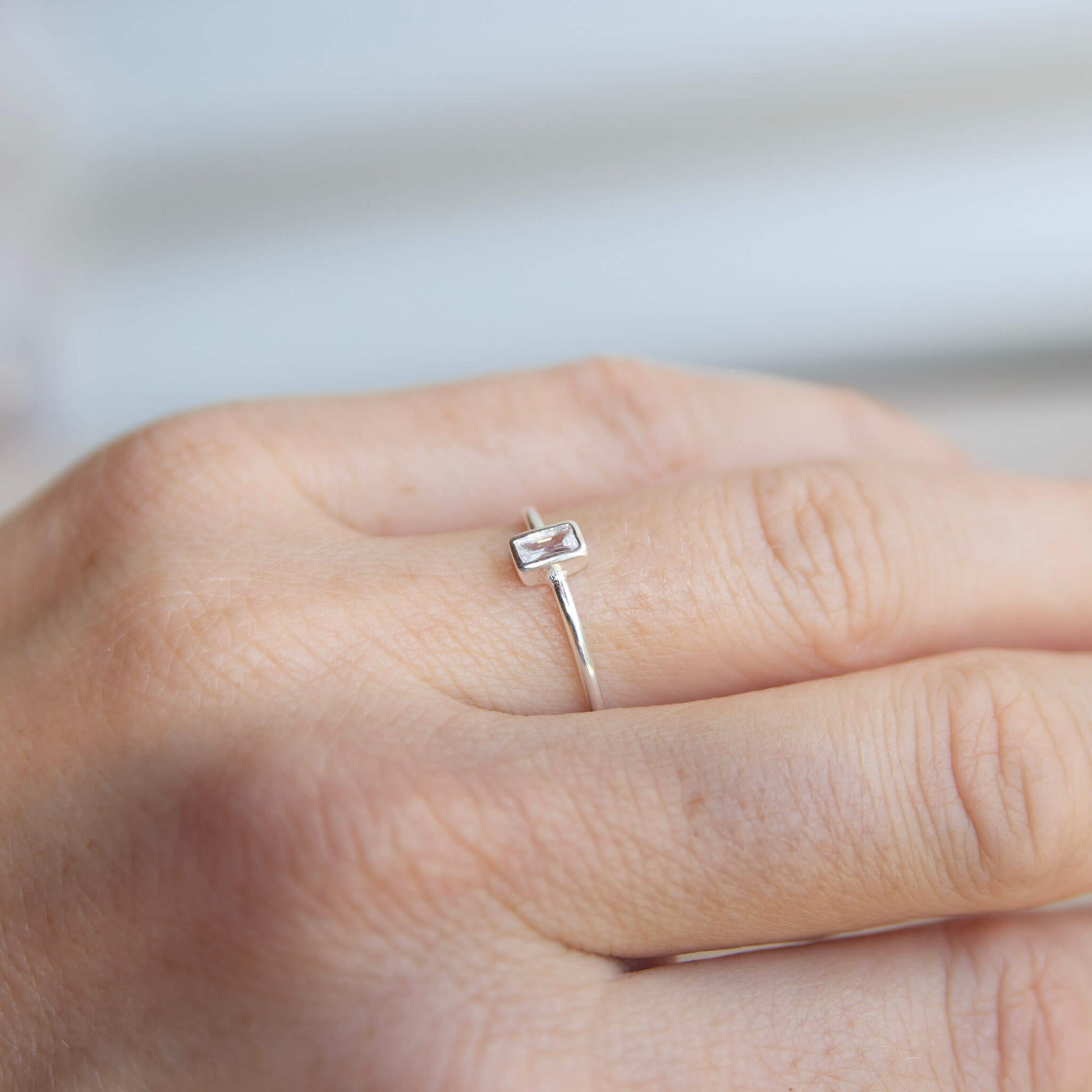Sterling Silver Stone Ring on a finger