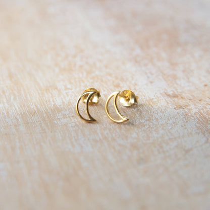 Gold Plate Moon Stud Earrings