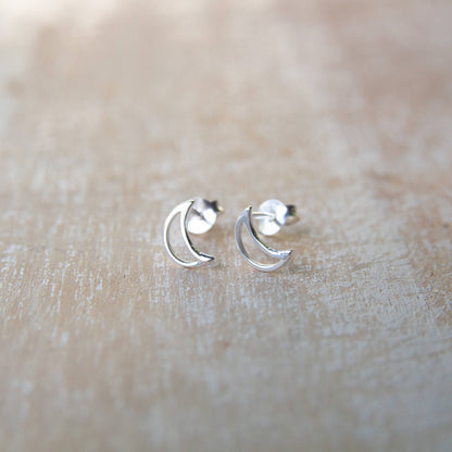 Sterling Silver Moon Stud Earrings