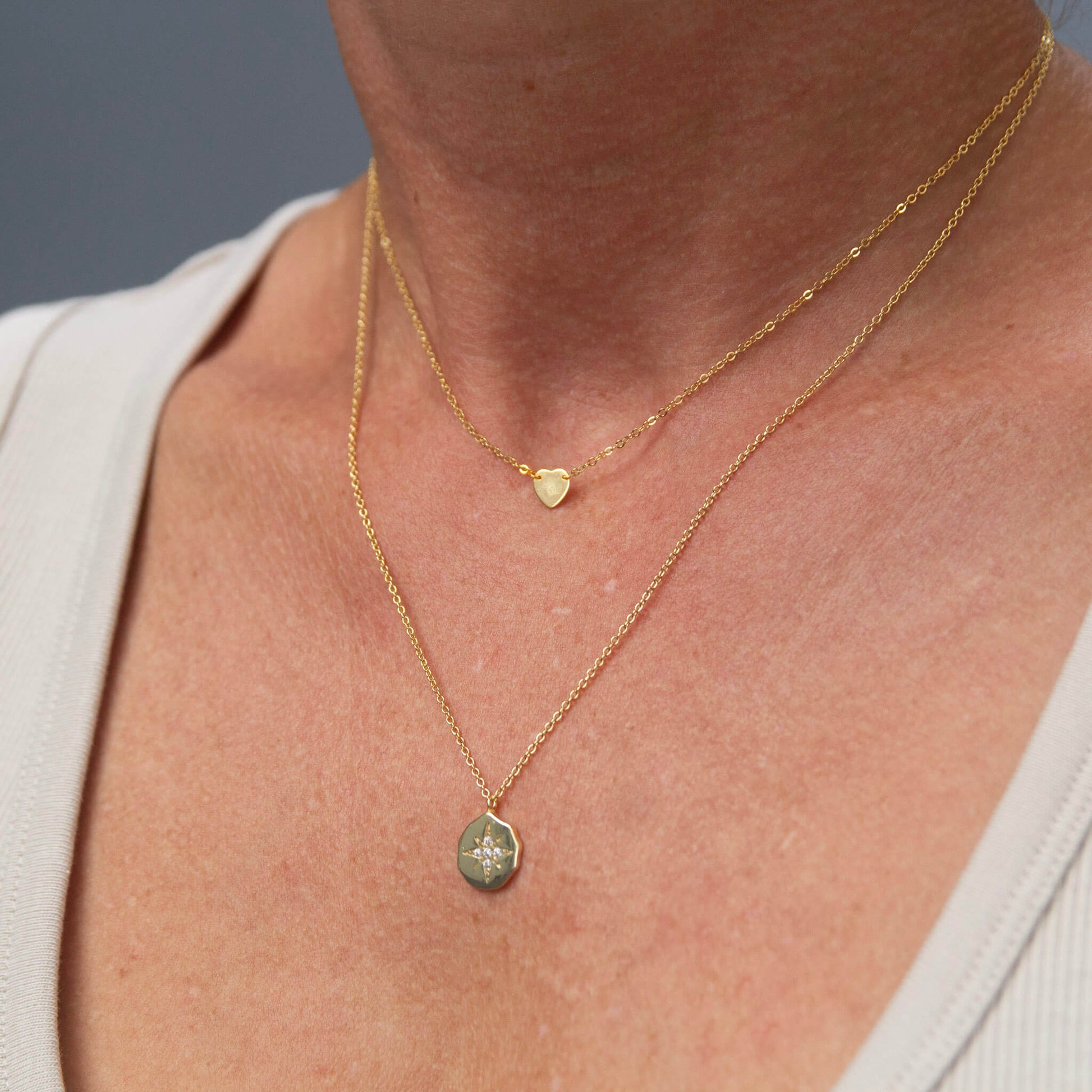 Gold Plated Love Heart Necklace worn by woman