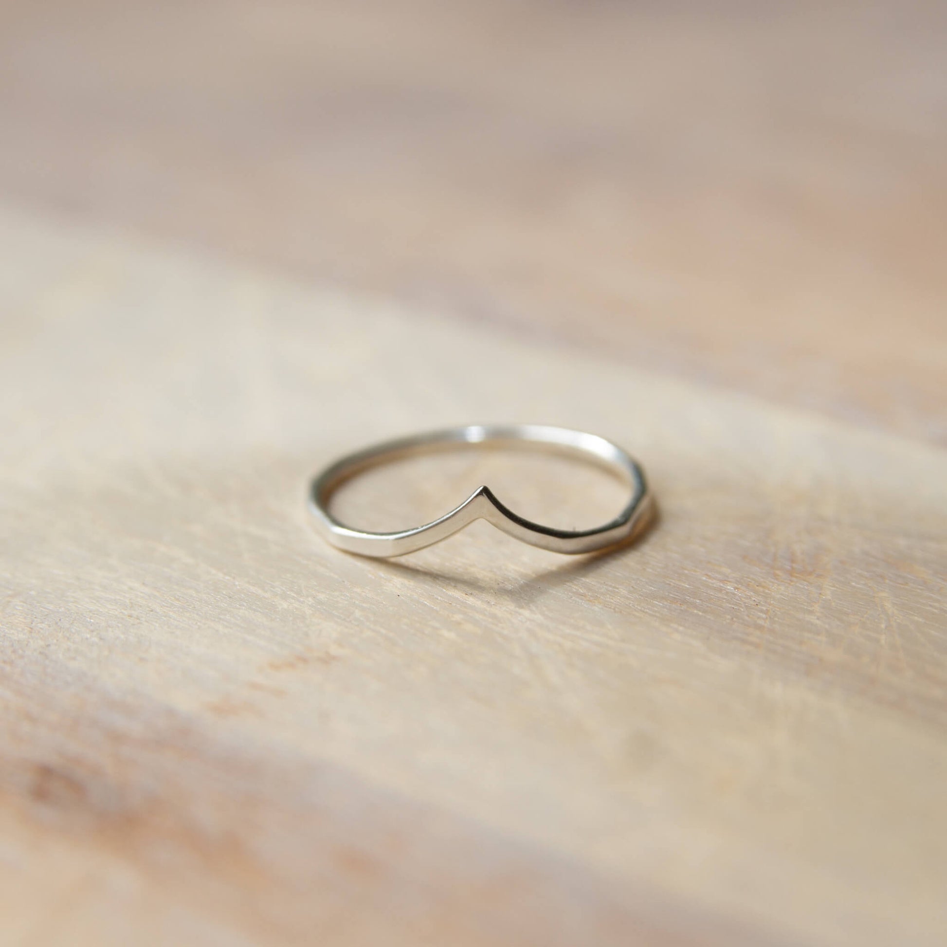 Sterling Silver Chevron Ring on a wooden table