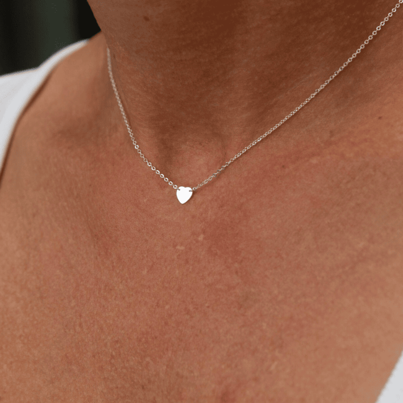 Sterling Silver Love Heart Pendant Necklace worn by woman