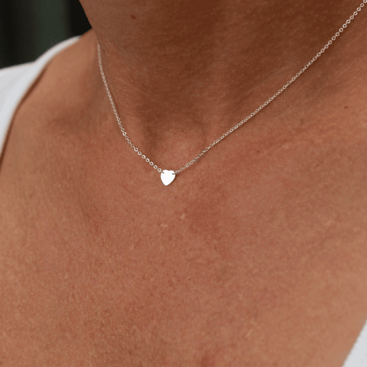 Sterling Silver Love Heart Pendant Necklace worn by woman