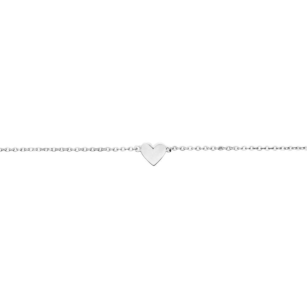 Silver bracelet with a heart-shaped charm on a white background