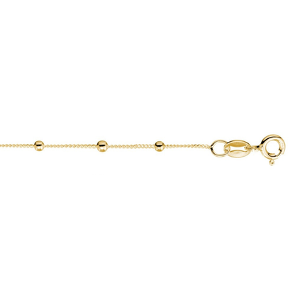 Gold bracelet with small beads on a white background